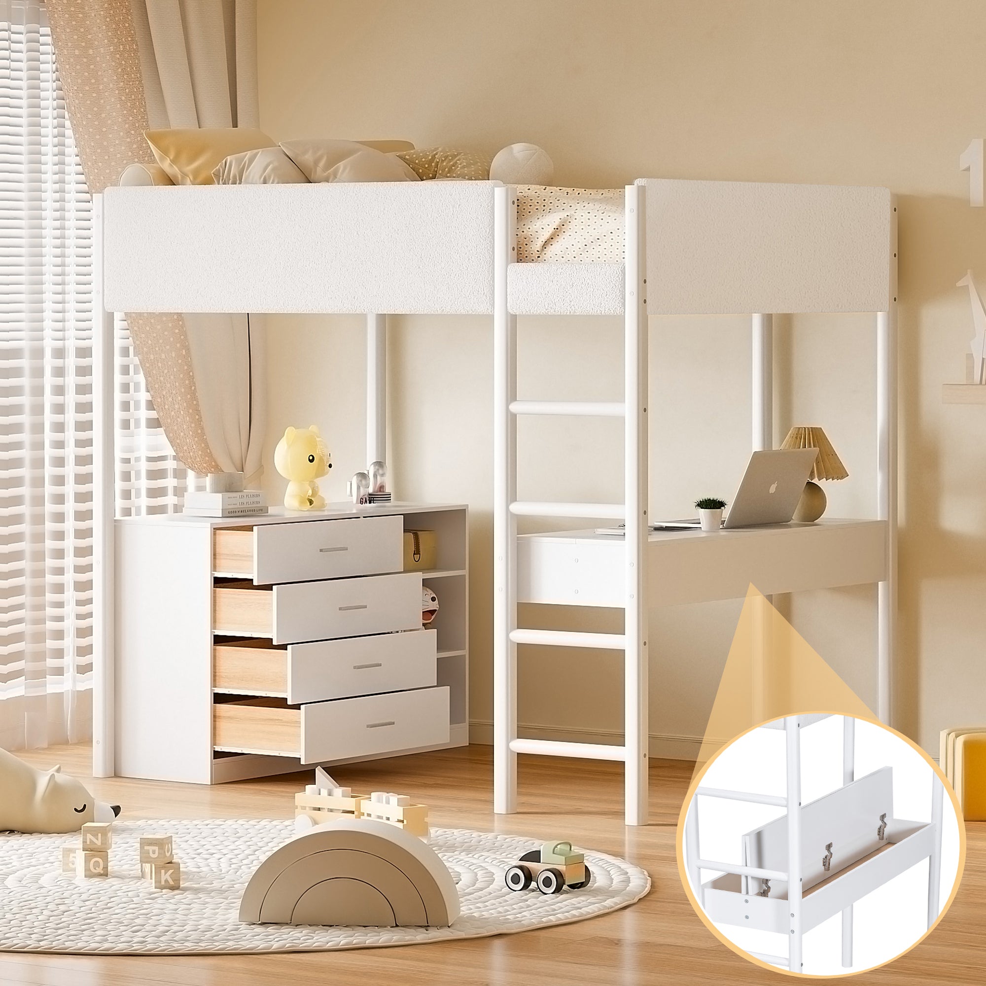 Full Size Teddy FleeceLoft Bed Wood Bed, White - Atlantic Fine Furniture Melbourne FL