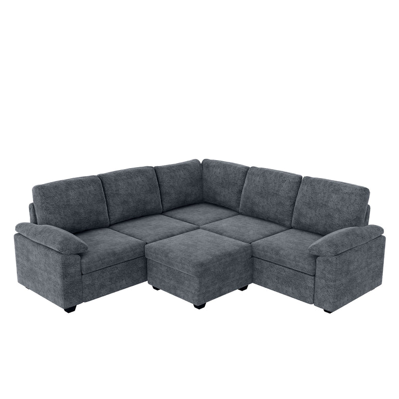 Modern Velvet Sectional Sofa Set, Large U Shaped Upholstered Corner Couch With Ottoman, Armrest Pillow, 6 Seat Indoor Furniture For Living Room