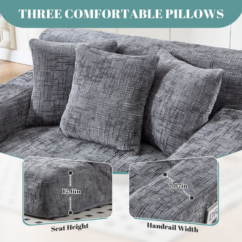 Chenille Interior Lazy Sofa Chaise Longue Armchair With 3 Pillows And Armrests