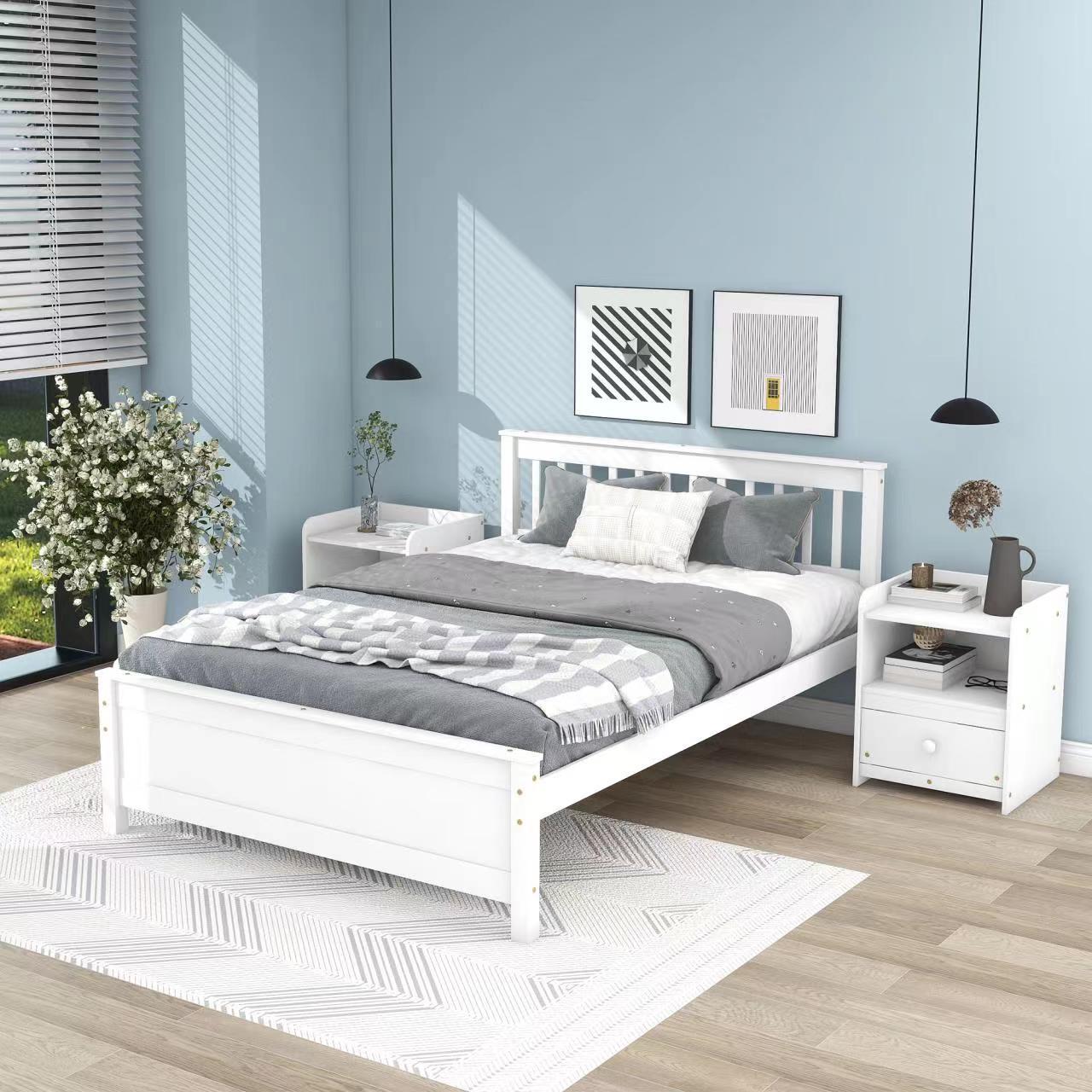 Full Bed with Headboard and Footboard,with 2 Nightstands,White - Atlantic Fine Furniture Melbourne FL