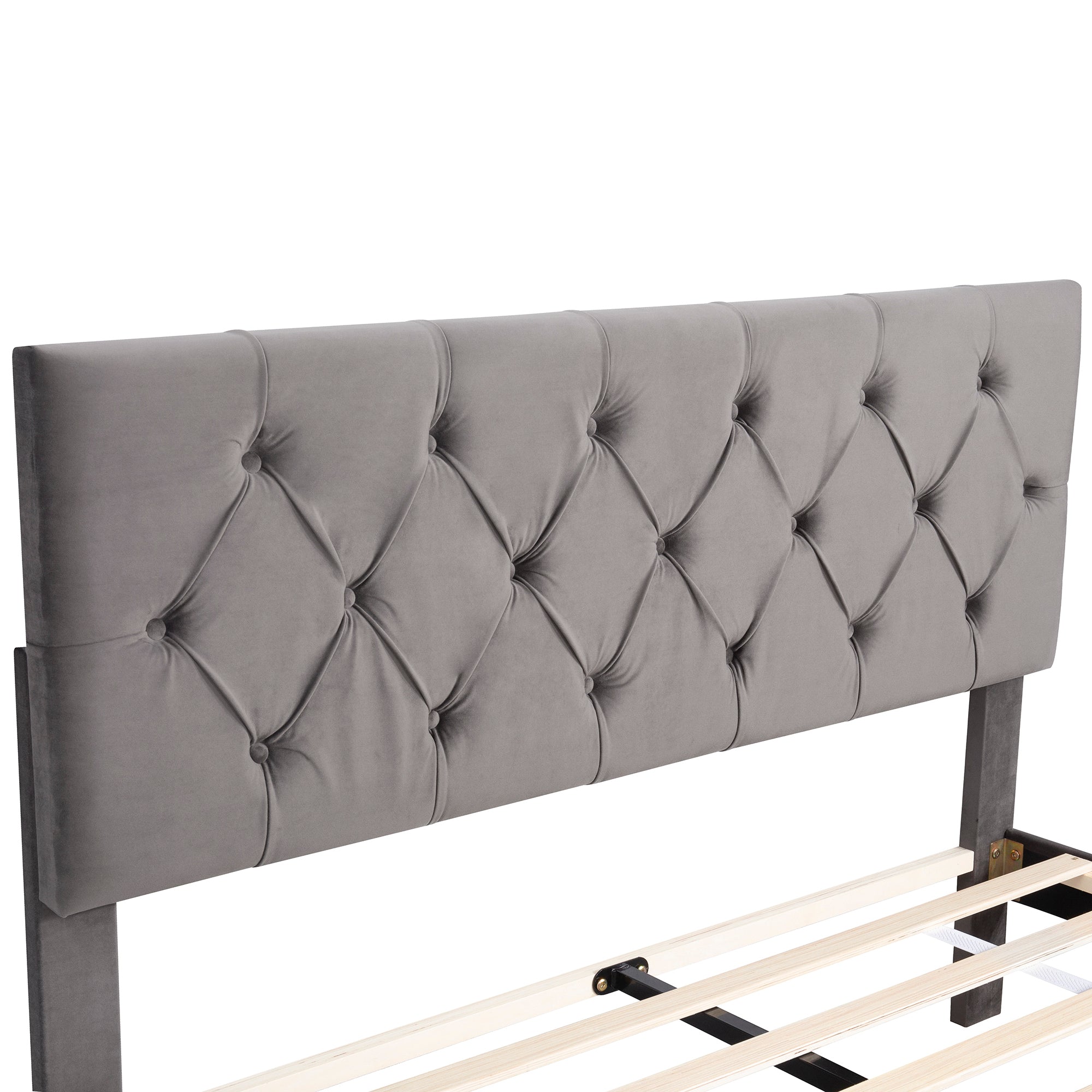 Queen Size Storage Bed Velvet Upholstered Platform Bed with a Big Drawer - Grey - Atlantic Fine Furniture Melbourne FL