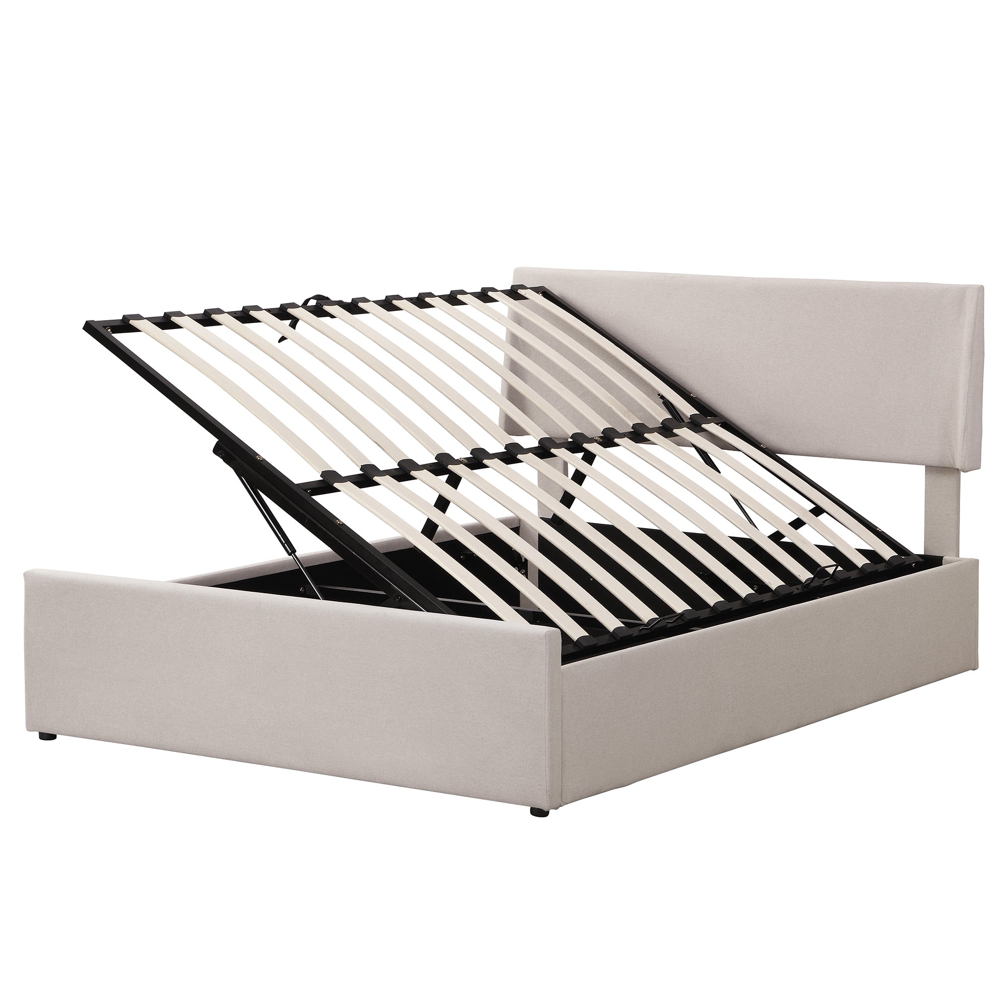 Full Size Sleigh Bed with Side-Tilt Hydraulic Storage System, Linen Upholstery, Beige - Atlantic Fine Furniture Melbourne FL