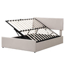 Full Size Sleigh Bed with Side-Tilt Hydraulic Storage System, Linen Upholstery, Beige