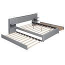 Upholstered Platform Bed With Reading Lights, Drawers, Trundle And Shelves