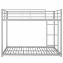 Full over Full Metal Bunk Bed, Low Bunk Bed with Ladder, Silver(Old SKU:MF197034AAN)