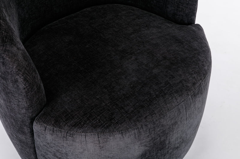 Chenille Fabric Swivel Accent Armchair Barrel Chair With Powder Coating Metal Ring