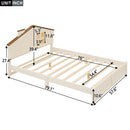Full Size Wood Platform Bed with House-shaped Headboard and Built-in LED, Walnut+Milk White