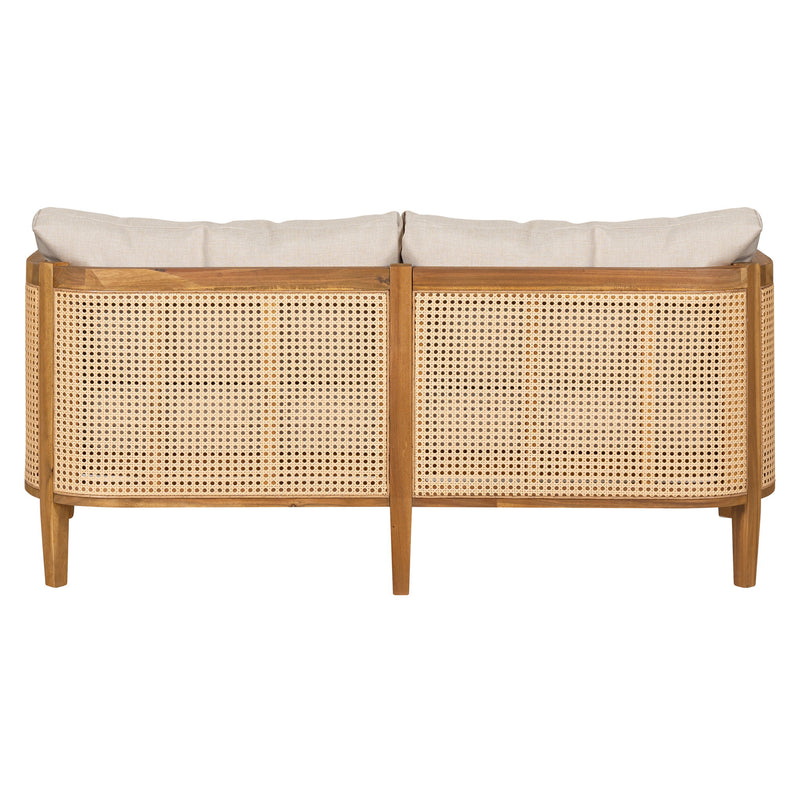 Kirkby - Bohemian Outdoor Patio Cushioned Sofa Weatherproof 56.25In - Teak / Beige