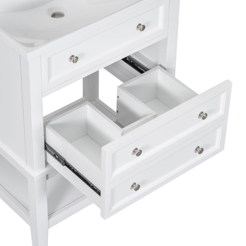 24" Bathroom Vanity Without Sink, Base Only, Storage Cabinet With Drawer And Open Shelf - White