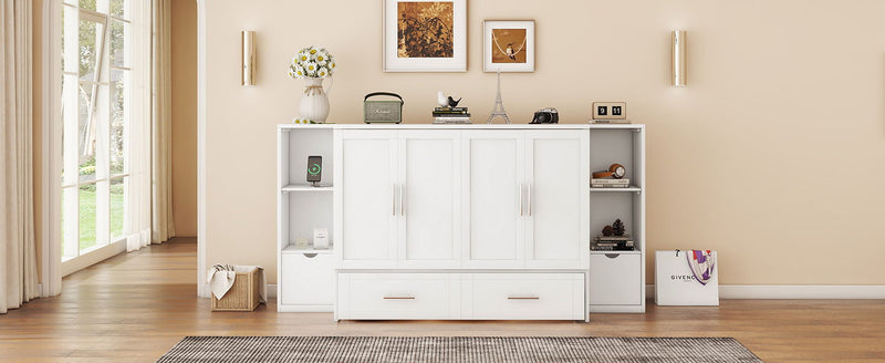 Murphy Bed With Shelves, Drawers And USB Ports