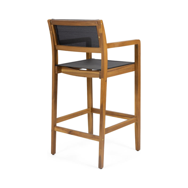 Outdoor Barstool With Woven Wicker And Frame (Set of 2) - Teak