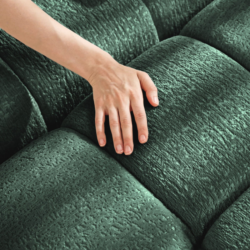 Elegant 3 Seater Sofa Set & Pillows Frame, High Rebound Cushions - Textured Green