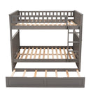 Full Over Full Bunk Bed with Twin Size Trundle, Pine Wood Bunk Bed with Guardrails, Brushed Gray(Old SKU：LP000044AAN)