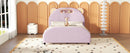 Full Size Upholstered Platform Bed with Bear-Shaped Headboard and Embedded Light Stripe, Velvet, Pink