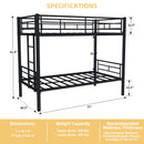 Metal Bunk Bed For Kids, Convertible Bedframe With Ladders & Guardrail