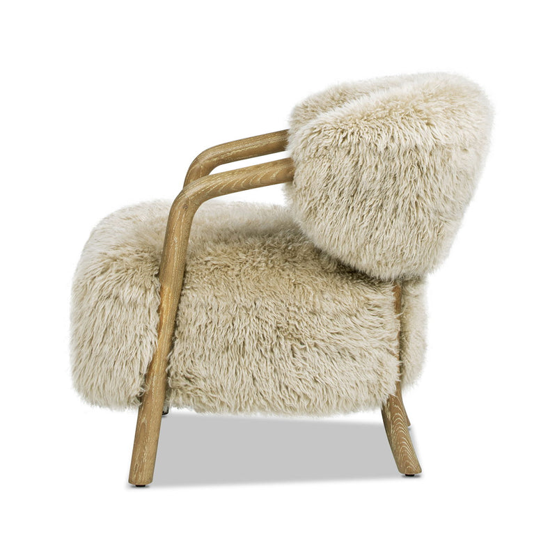 Becker - Rustic Oak Sheepskin Upholstered Accent Arm Chair - Taupe Beige