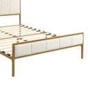 Full Size Bed Frame, Modern Upholstered Bed Frame with Tufted Headboard, Golden Metal Platform Bed Frame with Wood Slat Support, Noise Free, No Box Spring Needed,Beige