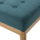 Vibratory - Button Tufted Upholstered Ottoman With Splayed Wooden Legs - Teal / Natural