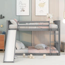 Full over Full Bunk Bed with Slide and Ladder in Grey Color