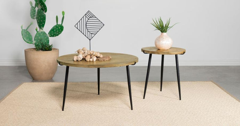 Pilar - Round Solid Wood Top End Table - Natural And Black