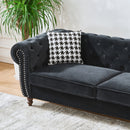 Chesterfield 3 And 2 Seater Velvet Upholstery Sofa With Roll Armrest & Nailhead Fabric Couch