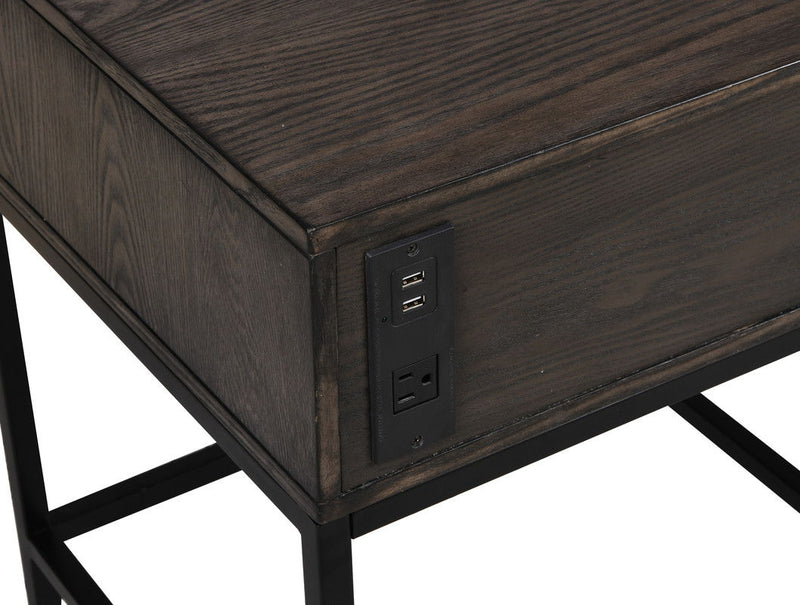 Ava - 20" MDF End Table With Charging Ports And Metal Base - Espresso