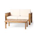 Acacia Wood Loveseat And Coffee Table Set With Cushions