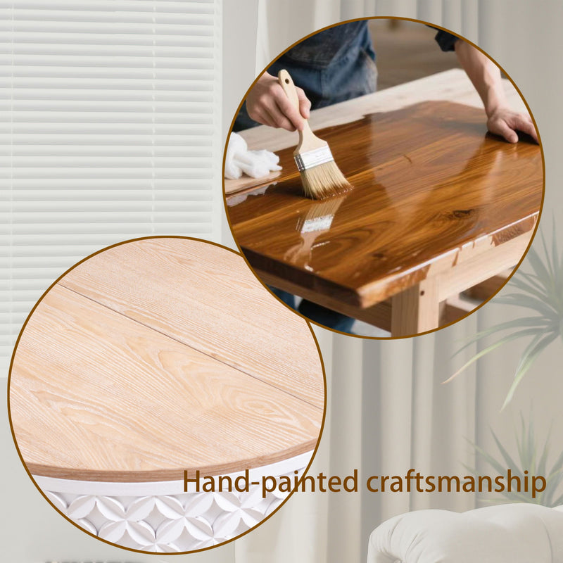 Round Coffee Table With Storage - White / Light Oak