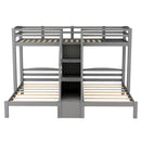 Twin over Twin & Twin Bunk Bed with Built-in Staircase and Storage Drawer,Gray