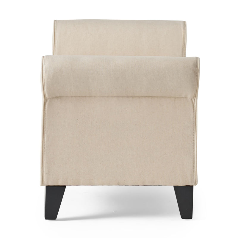 Glistening - Upholstered Storage Bench With Rolled Arms And Wood Legs - Beige