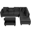 Modern Sectional Sofa With Storage Ottoman, L - Shape Couch With 2 Pillows And Cup Holders