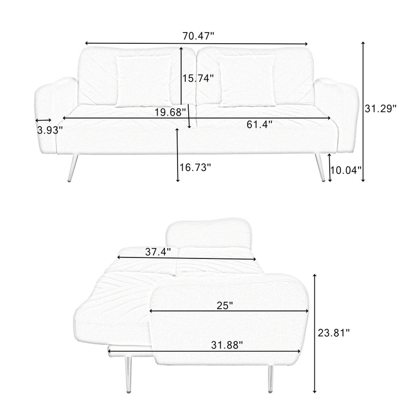 Double Sofa With Split Backrest And Two Throw Pillows, Suitable For Living Room, Apartment, Home Office