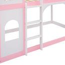 Twin Over Twin Castle Bunk Bed With Ladder - Pink