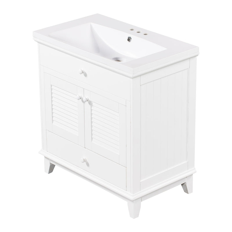 Bathroom Vanity With Sink, Bathroom Cabinet With Two Doors And One Drawer, White