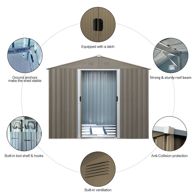 8Ft x 6Ft Outdoor Metal Storage Shed With Window (W540S00016) - Gray