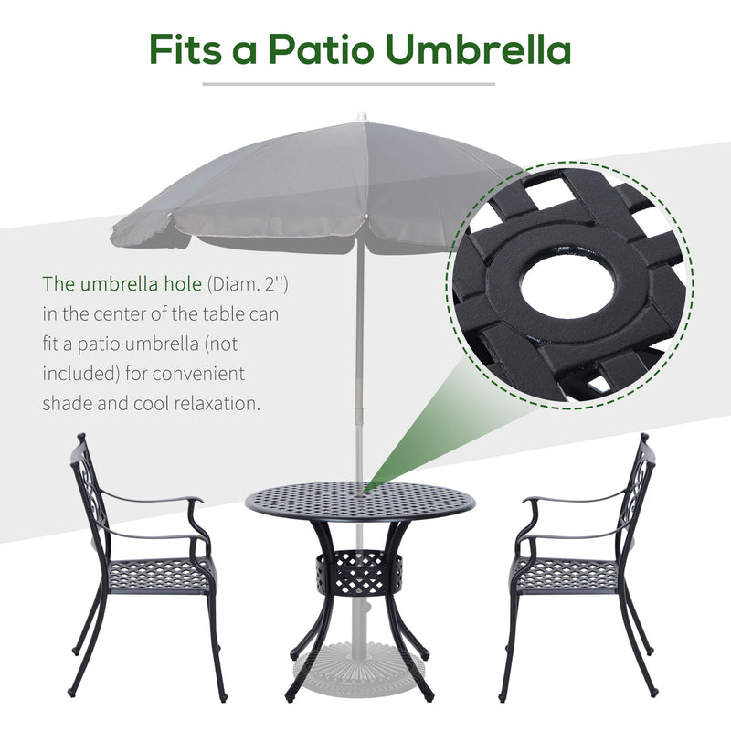 Outsunny - 33" Patio Dining Table Round Cast Aluminium Outdoor Bistro Table With Umbrella Hole - Black