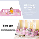 Twin Size Bed Floor Bed with Safety Guardrails and Door for Kids, Pink