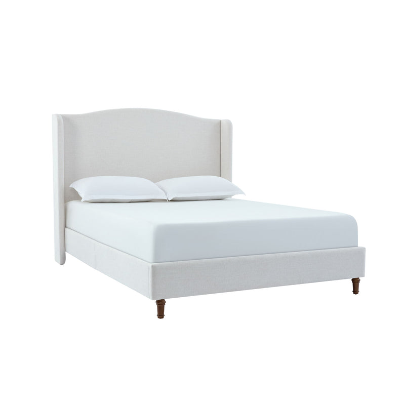 Hannah - Upholstered Wingback Bed Size / Tall Headboard Upholstered King Bed / Premium Textured Canvas Chenille Look / Minimalist Designs / No Box Spring Needed