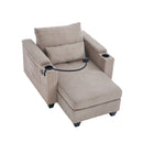 Convertible Chaise Lounge Sofa Chair With USB Ports, Cup Holders, Phone Holder And Storage