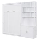 Full Size Murphy Bed With Multiple Storage Shelves And A Cabinet - White