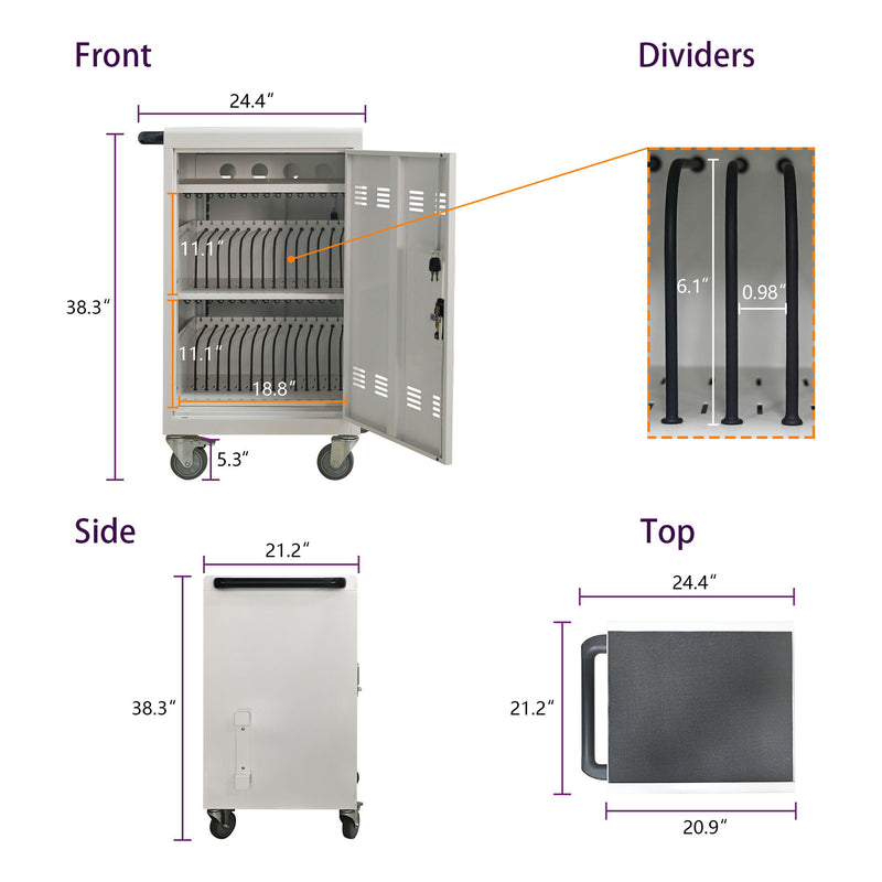 Mobile Charging Cart Station For Chromebook, Tablet And Laptop Computer With Power Strip Included