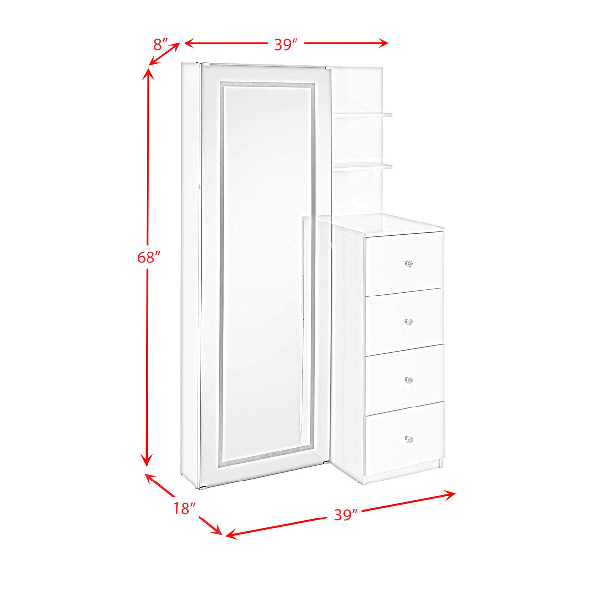 Vancouver Floor Mirror With Storage in White by Elements International, view 4