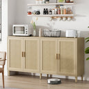 Rattan Buffet Cabinet With Storage, 4 Door Sideboard, Adjustable Shelves - Natural