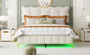 Queen Size Velvet Platform Bed with LED Frame and Stylish Mental Bed Legs, Beige