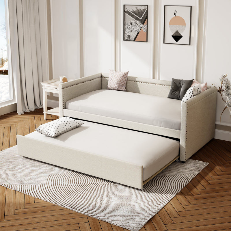 Modern Style Upholstered Daybed With Trundle For Guest Room, Small Bedroom
