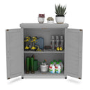 Rustic Cedar Wood Potting Bench With Storage Cabinet And Metal Top For Outdoor Patio - Gray