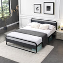 Industrial Platform Queen Bed Frame/Mattress Foundation with Rustic Headboard and Footboard, Strong Steel Slat Support, No Box Spring Needed, Noise Free, Easy Assembly