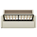 Twin Size Daybed with Hydraulic Storage, Upholstered Daybed with Lift Up Storage, Twin Leather Daybed with Charging Station and LED Lights,Beige