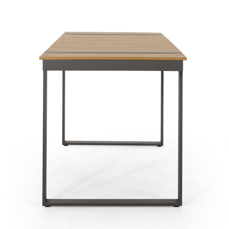 Modern Outdoor Dining Table With Aluminum Frame And Faux Wood Slats