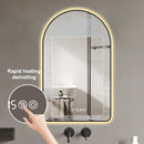 Modern Arched LED Bathroom Mirror With Time And Temperature Display, Anti Fog, Dimmable Light - Black